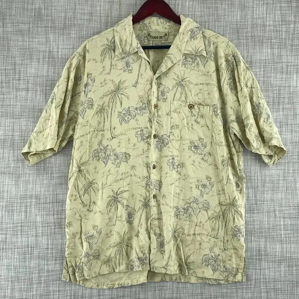 Paradise Coves Button Down Short Sleeve Silk shirt Mens L hawaiian 0201